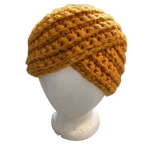 Knit Hat Turban Style Outerwear 100% Acrylic Warmth Stylish Mustard Yellow Gold
